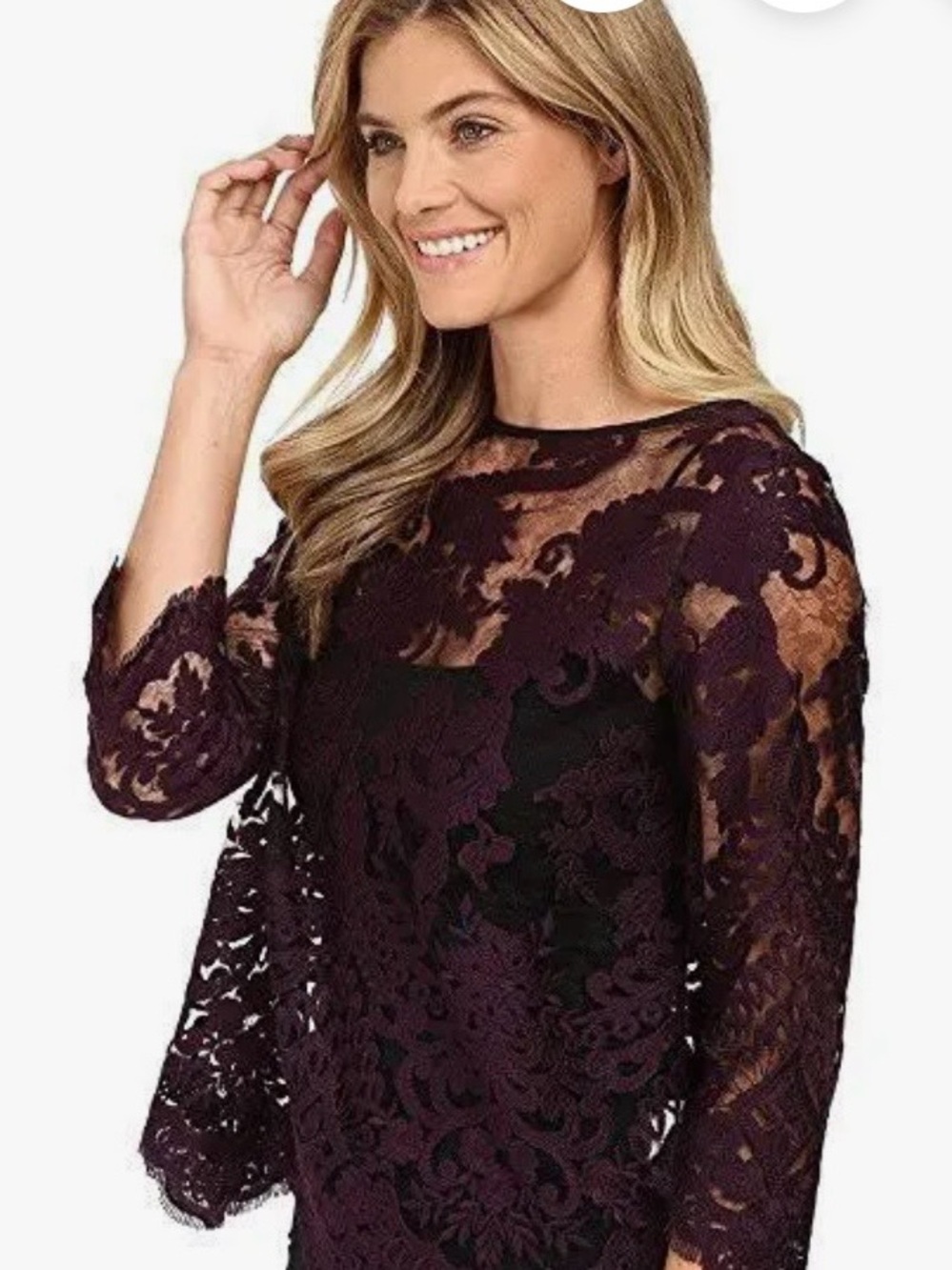#757 Karen Kane NWT Plum Lace Overlay Blouse